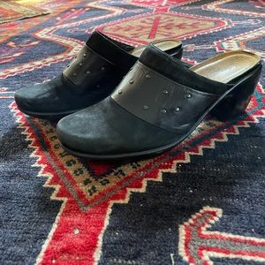 Naot black suede clogs